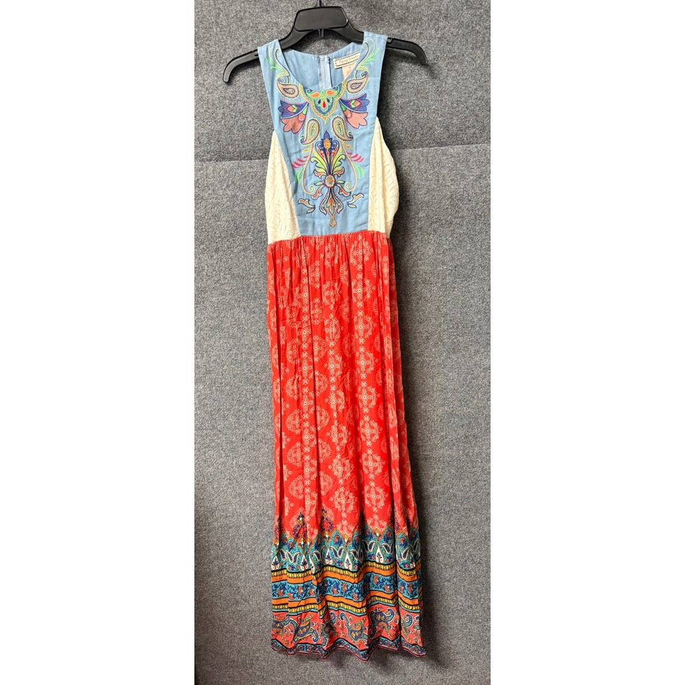 Flying Tomato Boho Embroidered Lace Maxi Dress Red Blue Paisley ID13084 Womens M